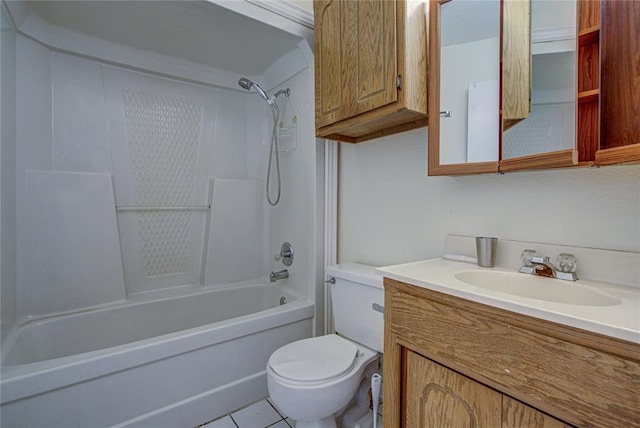 full bathroom featuring tile patterned flooring, vanity, toilet, and shower / bathtub combination