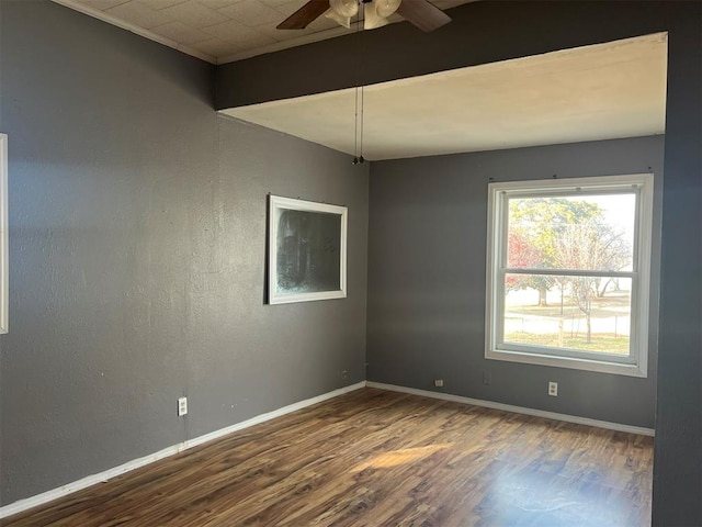 empty room with ceiling fan and wood-type flooring