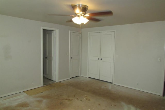 unfurnished bedroom featuring ceiling fan