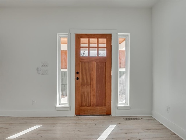 foyer with light wood-type flooring and a healthy amount of sunlight