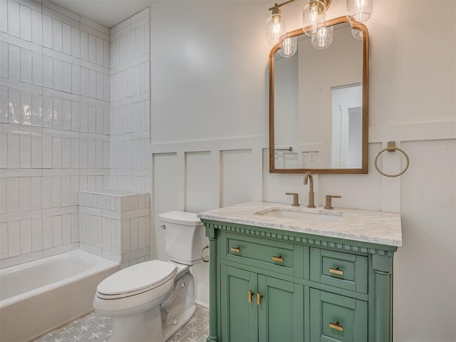 full bathroom featuring tile patterned flooring, vanity, toilet, and shower / bathing tub combination