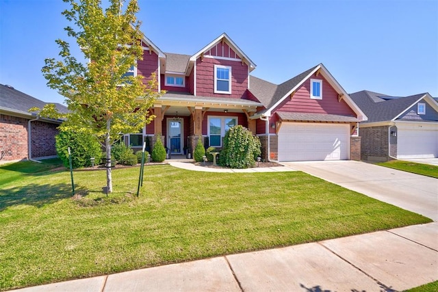 craftsman-style house with a front lawn