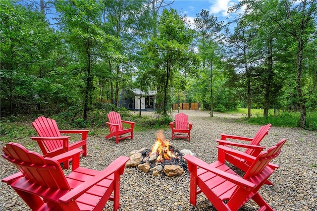 view of patio / terrace with a fire pit