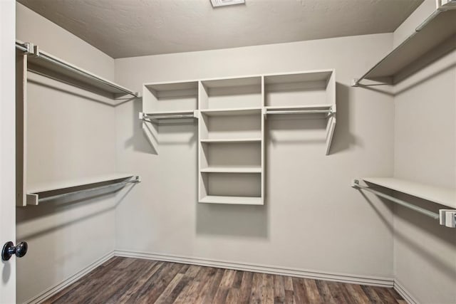 spacious closet with dark wood-type flooring