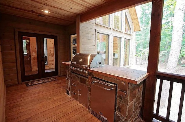 interior space with an outdoor kitchen and a grill