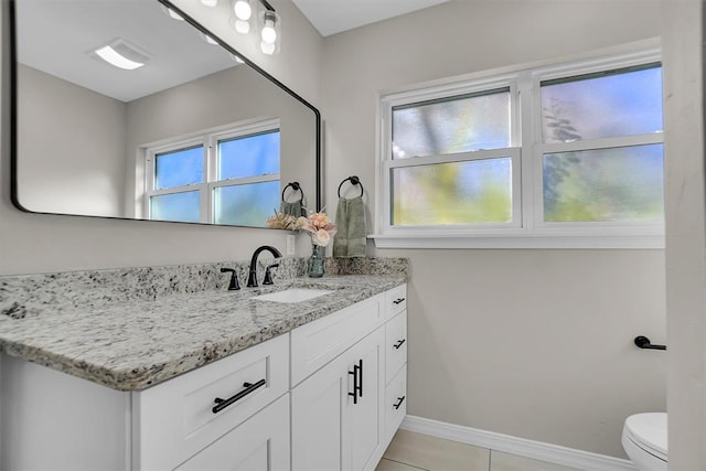 bathroom featuring tile patterned flooring, vanity, and toilet