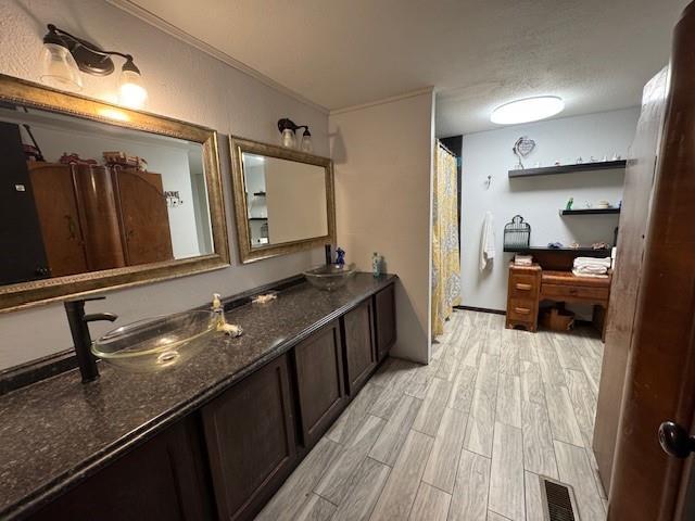 bathroom with hardwood / wood-style floors and vanity