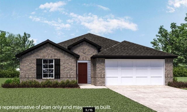 view of front of property with a front yard and a garage