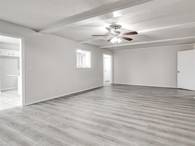 spare room featuring ceiling fan, a textured ceiling, and light hardwood / wood-style flooring