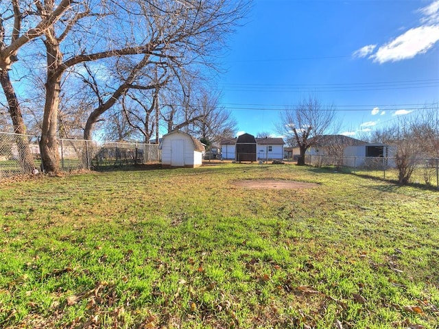 view of yard featuring a shed