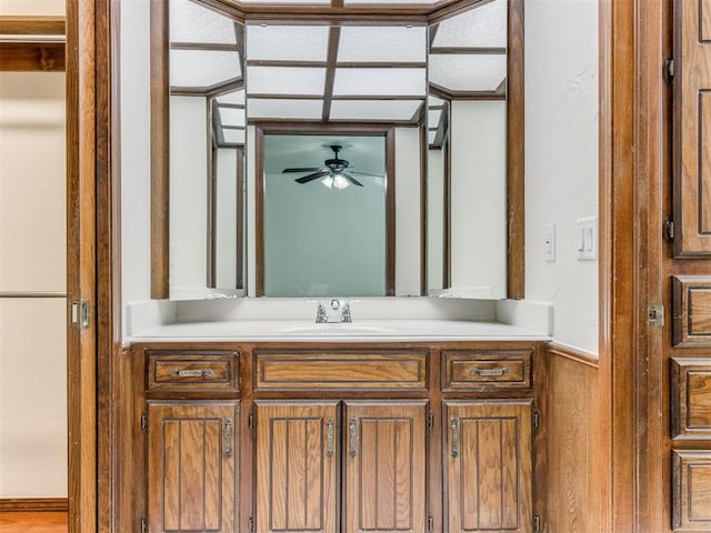 bathroom with vanity and ceiling fan