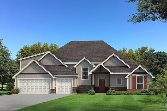 craftsman house with a front yard and a garage