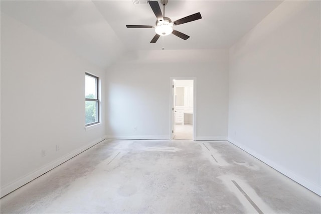 9509 Tule Pl, Edmond, OK 73025 - unfurnished room featuring a ceiling fan, baseboards, unfinished concrete flooring, and vaulted ceiling