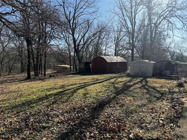 view of yard featuring an outdoor structure and a shed