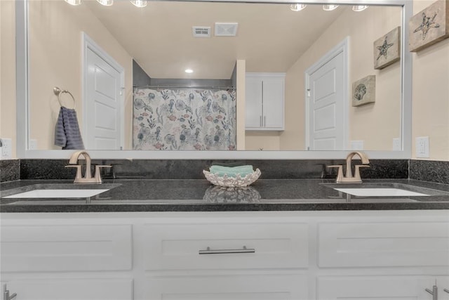 bathroom with vanity and walk in shower