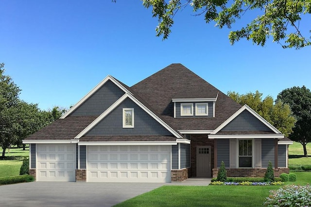 craftsman inspired home with a front yard and a garage