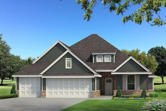 craftsman-style house with a front yard and a garage