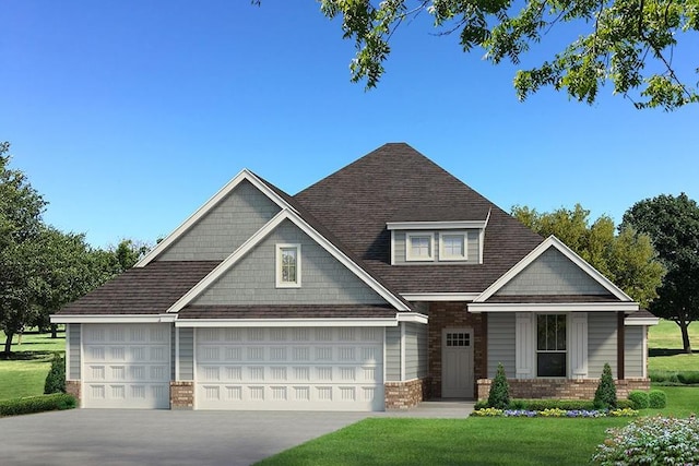 craftsman-style house with a front yard and a garage