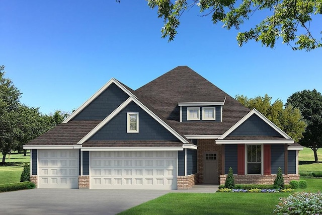 craftsman-style house with a garage and a front lawn