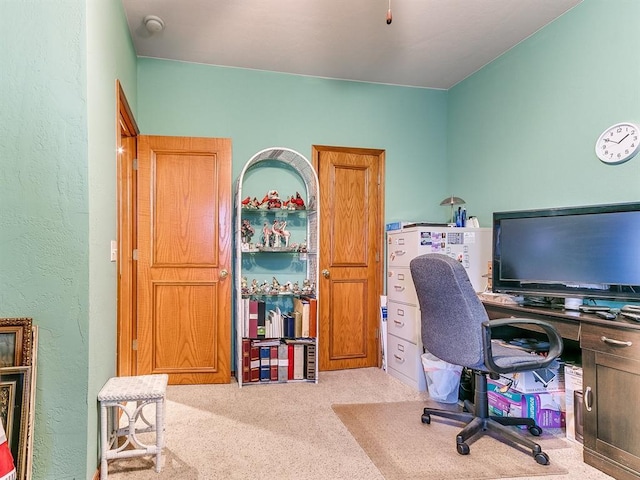 view of carpeted home office