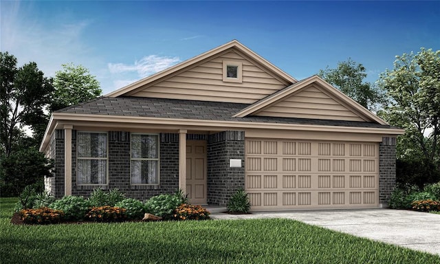 view of front facade with a front yard and a garage