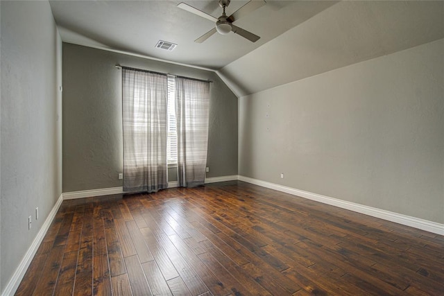 bonus room with dark hardwood / wood-style flooring, ceiling fan, and lofted ceiling