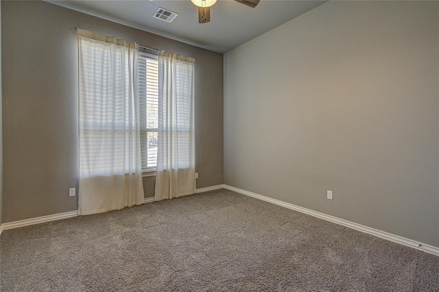 unfurnished room featuring carpet flooring and ceiling fan