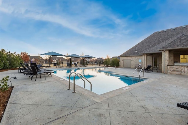 view of swimming pool with a patio