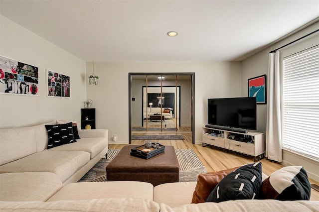 living room with hardwood / wood-style floors