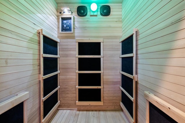 view of sauna / steam room featuring hardwood / wood-style floors