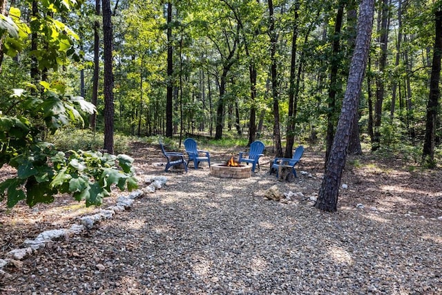 view of yard featuring an outdoor fire pit