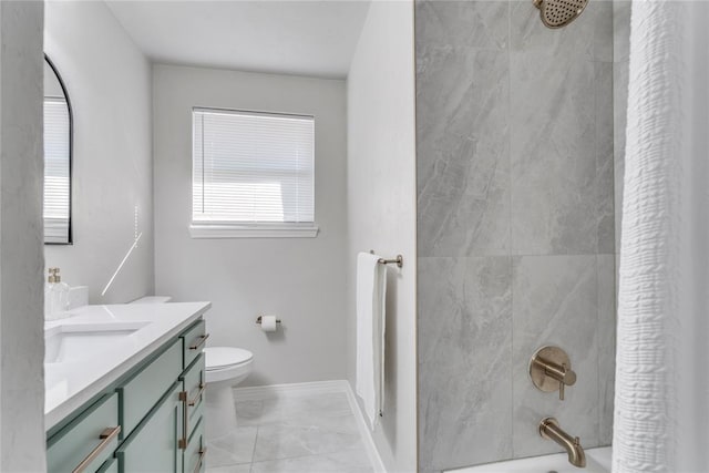 full bathroom featuring vanity, toilet, and shower / bathtub combination with curtain