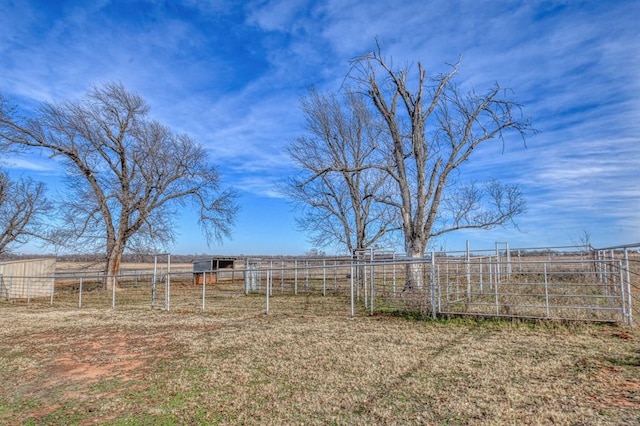 view of yard featuring a rural view and an outbuilding