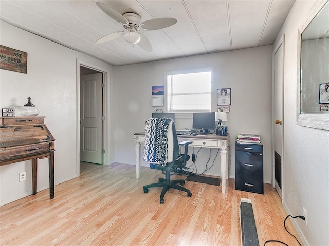 office featuring ceiling fan and light hardwood / wood-style flooring