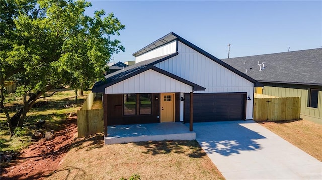 modern farmhouse with a garage