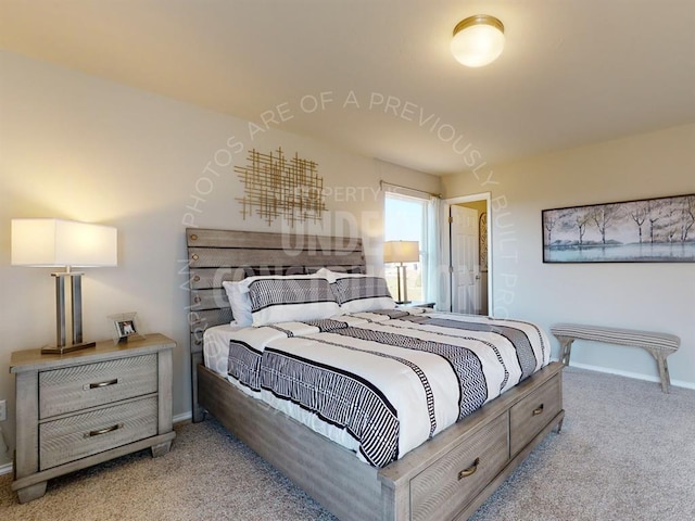 bedroom with light colored carpet