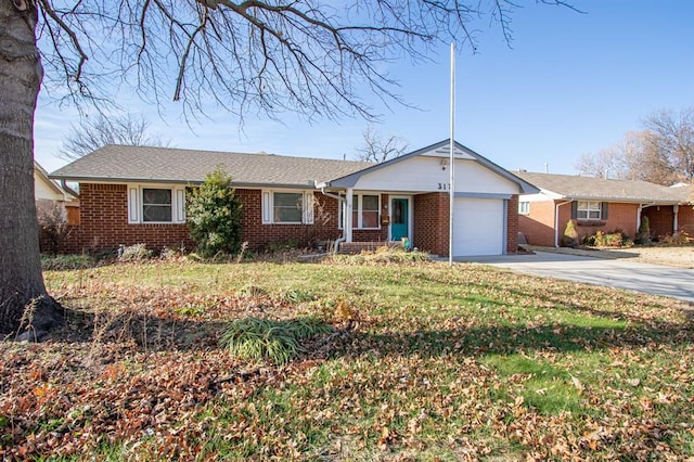 single story home with a front lawn and a garage