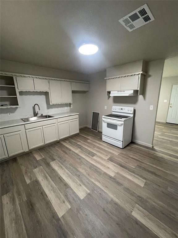 kitchen featuring electric stove, dark hardwood / wood-style flooring, and sink