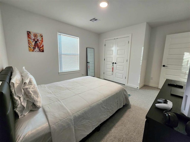 carpeted bedroom featuring a closet