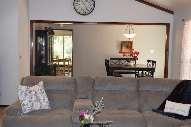 living room featuring vaulted ceiling