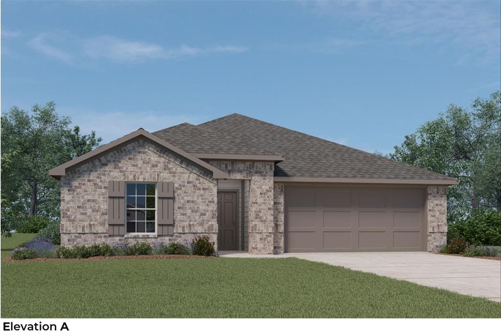 view of front of home featuring a garage and a front yard