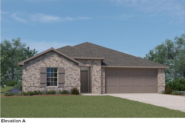 view of front of home featuring a garage and a front yard