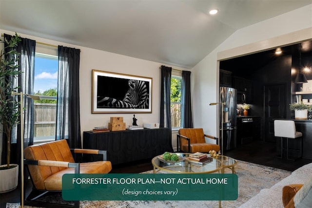 living room with vaulted ceiling