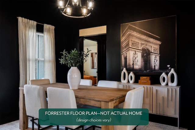 dining area featuring an inviting chandelier