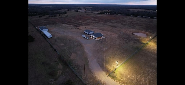 view of aerial view at dusk