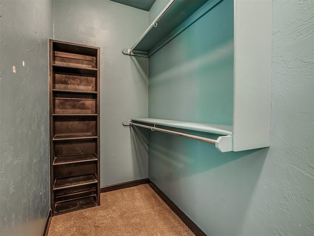 walk in closet featuring light carpet