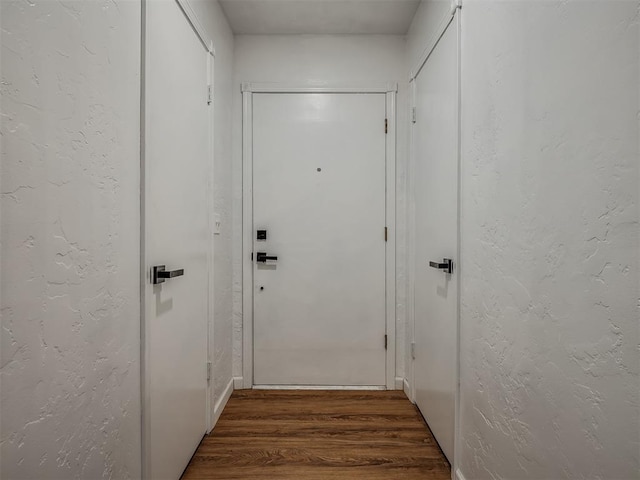 doorway featuring wood-type flooring