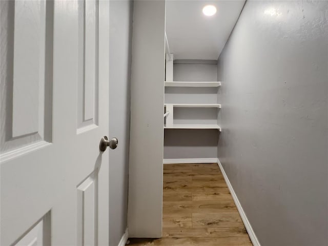 walk in closet featuring light hardwood / wood-style flooring