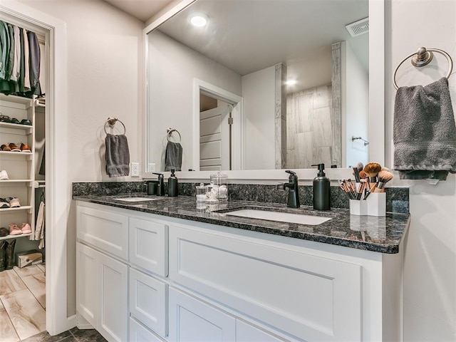 bathroom featuring hardwood / wood-style floors and vanity