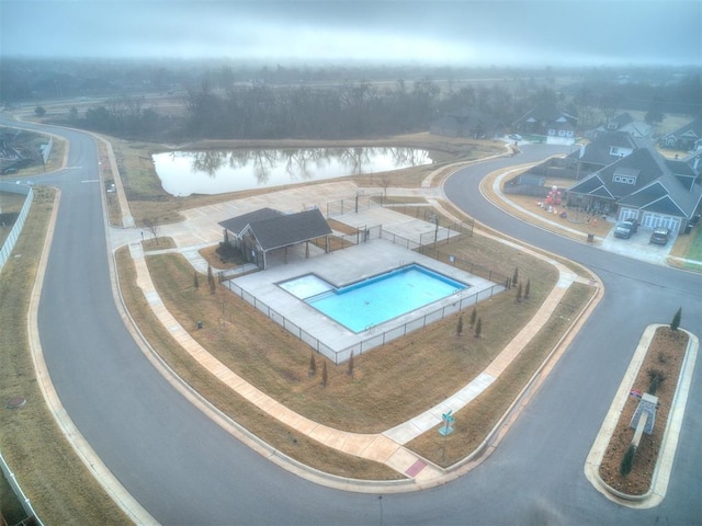 aerial view with a water view